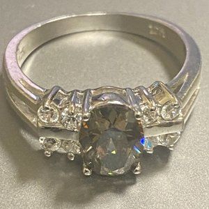 Sterling Silver Smokey Quartz Ring with Diamonds